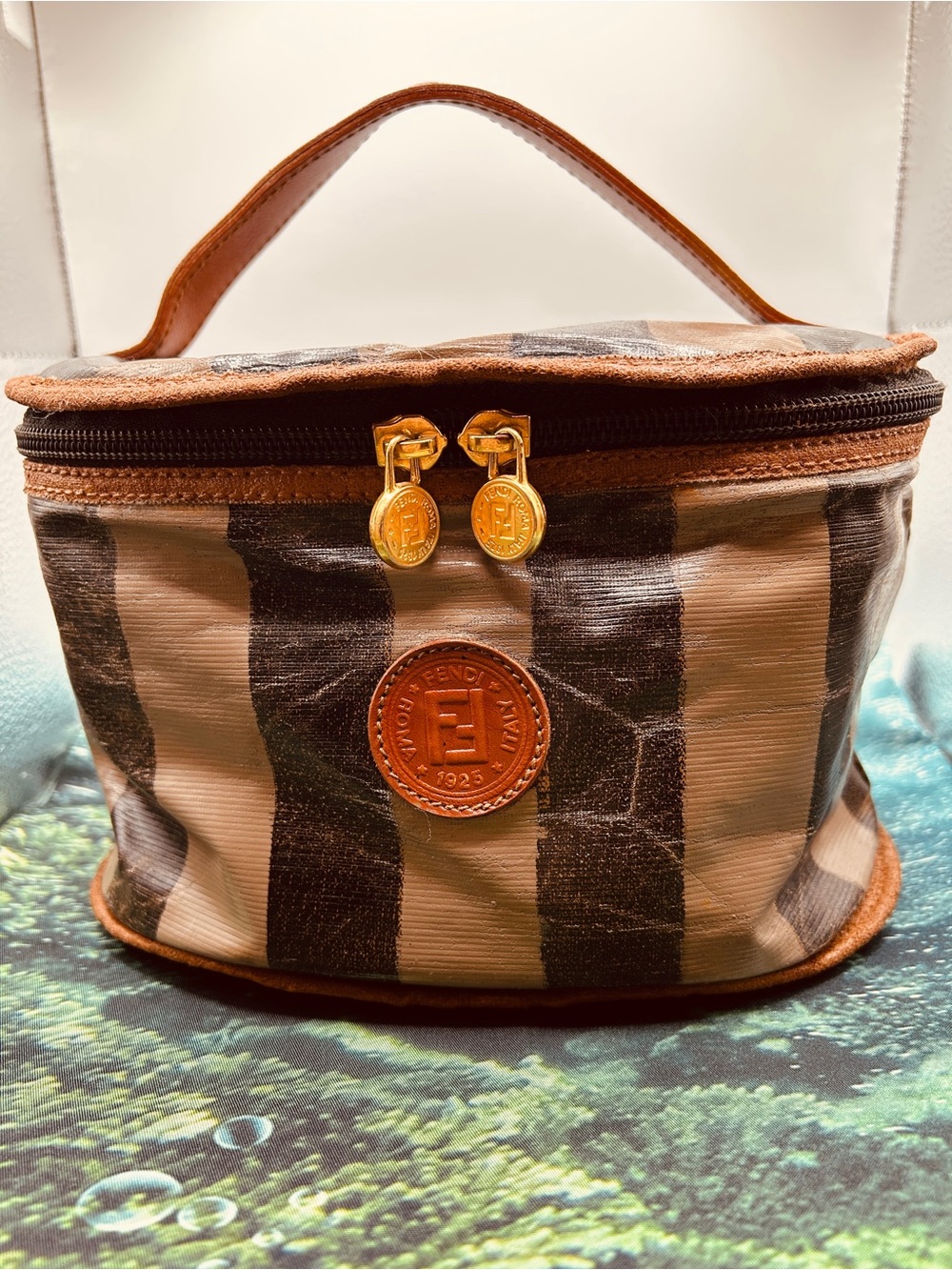 Vintage Fendi Penguin Striped Cosmetic Case Vanity Bag in Great Condition